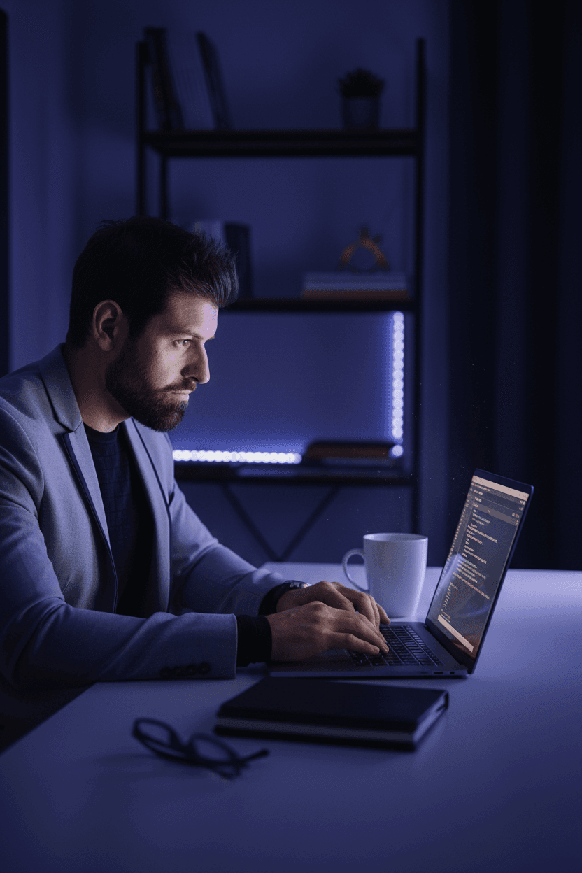 Felipe Salgueiro codando de madrugada — desenvolvendo o Cadencia com Claude Code