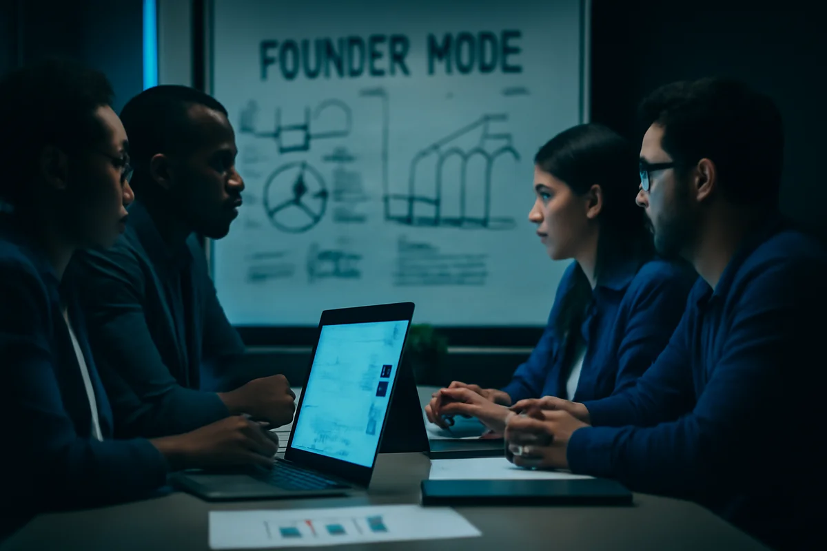Empreendedor diante de quadro com método Founder Mode na era da IA