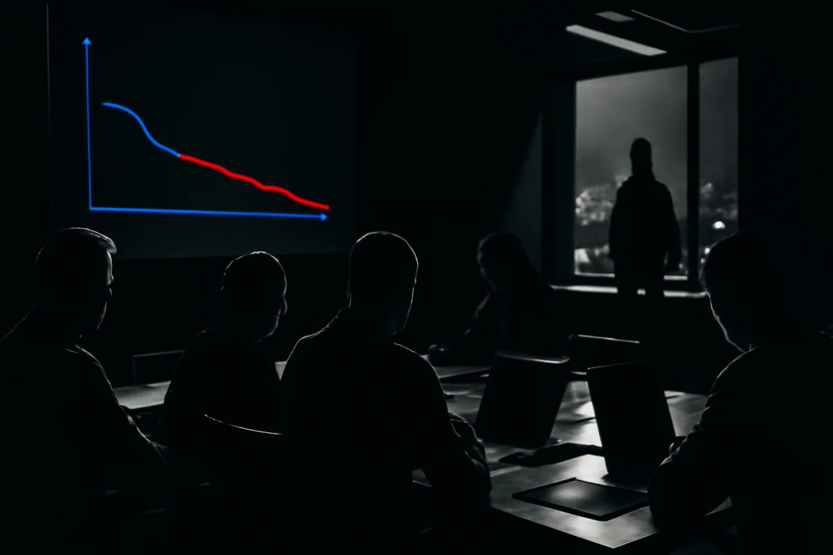 CEOs em sala de reunião discutindo resultados de IA sem retorno financeiro